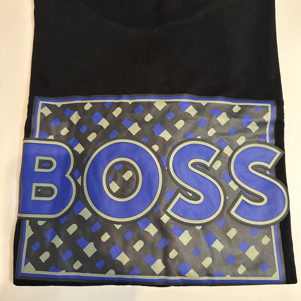 Boss Black Tee with Blue Graphic Design